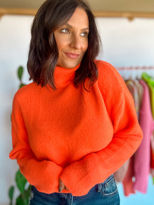 Neon Lights Cropped Turtleneck - Neon Orange