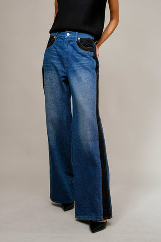 Western Two Tone Panel Wide Denim Jeans - West Avenue