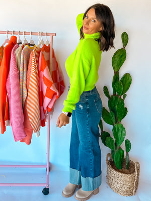 Neon Lights Cropped Turtleneck - Lime