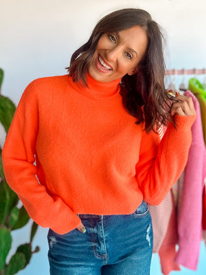 Neon Lights Cropped Turtleneck - Neon Orange