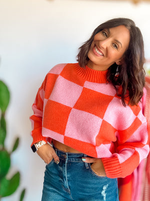 Talk Of The Town Checkered Sweater