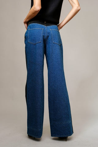 Western Two Tone Panel Wide Denim Jeans - West Avenue