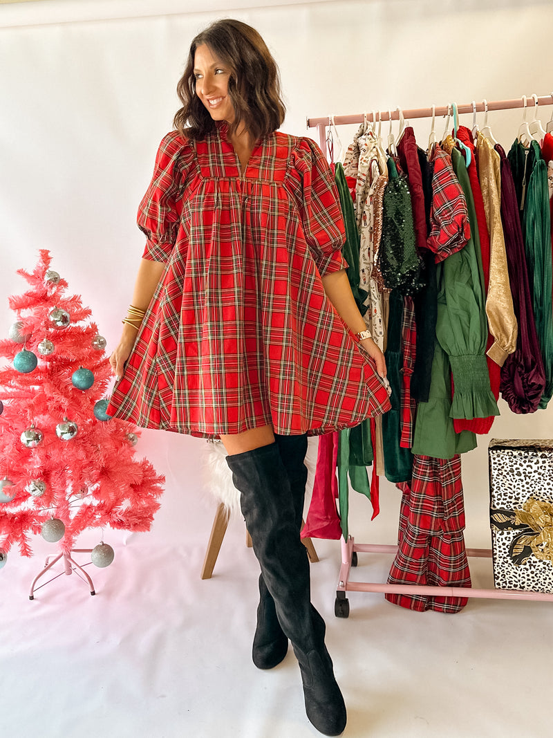 Snowy Night Plaid Dress