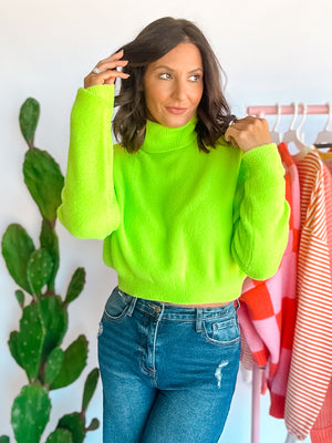 Neon Lights Cropped Turtleneck - Lime