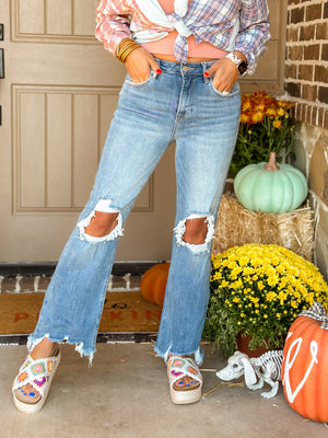 Risen High Rise Crop Denim Jeans