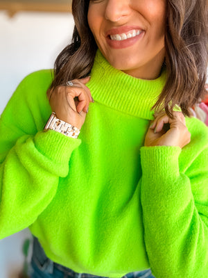 Neon Lights Cropped Turtleneck - Lime