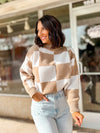 Talk Of Town Checkered Taupe Sweater