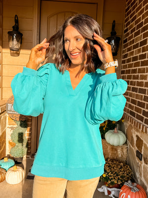 Turquoise Bubble Sleeve Top