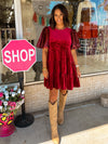 Under The Christmas Tree Velvet Dress - Burgundy