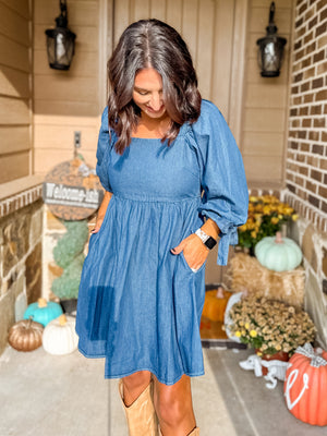 Smocked Denim Dress