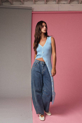 Button Front Rib Knit Midi Dress - West Avenue