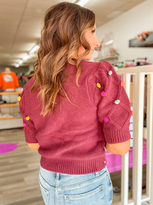 Pom Knitted Sweater - Burgundy