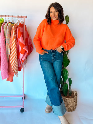 Neon Lights Cropped Turtleneck - Neon Orange