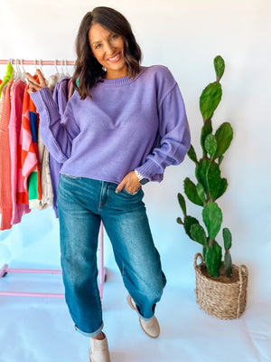 Lavender Cropped Knit Hoodie