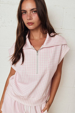 So Easy Gingham Zip Up Top Short Set - West Avenue