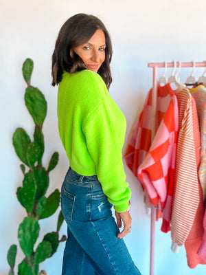 Neon Lights Cropped Turtleneck - Lime