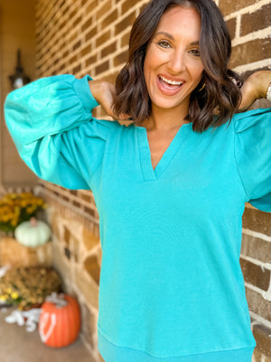 Turquoise Bubble Sleeve Top