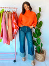 Neon Lights Cropped Turtleneck - Neon Orange