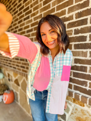 Pretty In Pink Colorblock Button Top