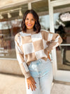 Talk Of Town Checkered Taupe Sweater