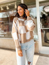 Talk Of Town Checkered Taupe Sweater