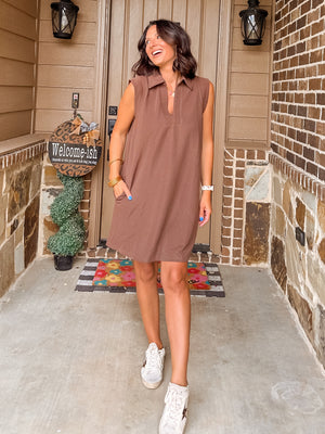 Collared Mini Dress - Espresso