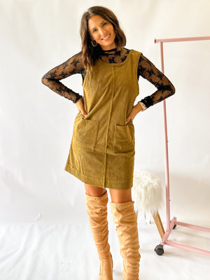 I Want To Know Corduroy Dress - Olive