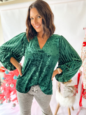 Silent Night Velvet Top - Hunter Green