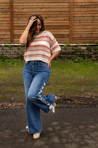 Mid-Rise Side Lace-Up Straight Leg Jeans