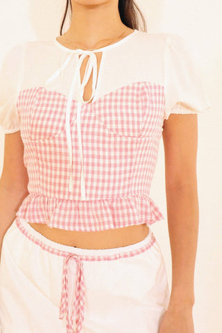 Gingham Sweetheart Peplum Blouse - West Avenue
