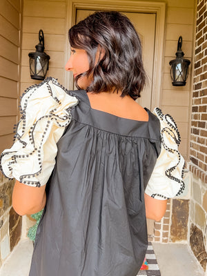 Layered Ruffled Puff Sleeve Dress