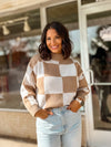 Talk Of Town Checkered Taupe Sweater