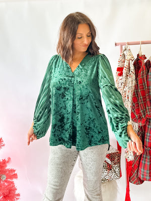 Silent Night Velvet Top - Hunter Green