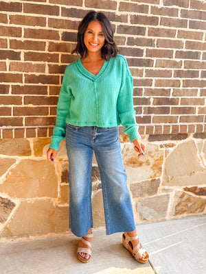 Seafoam V Neck Knit Top