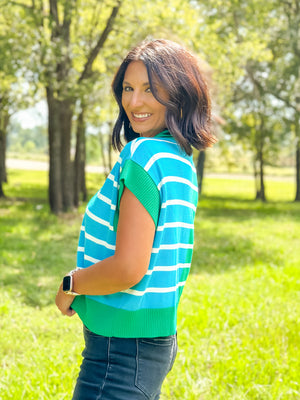 Green Color Block Zipper Top