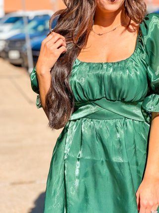 Santa Baby Puff Sleeve Christmas Dress - Hunter Green - West Avenue