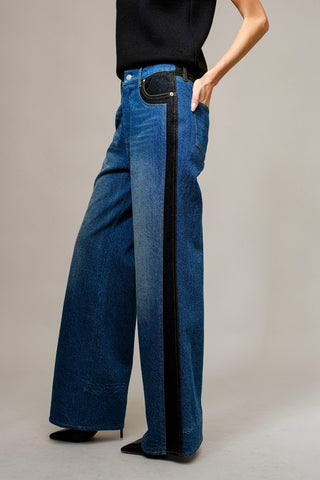 Western Two Tone Panel Wide Denim Jeans - West Avenue
