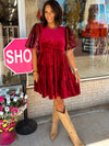 Under The Christmas Tree Velvet Dress - Burgundy