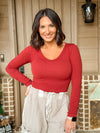 Long Sleeve Ribbed Top - Wine