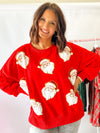 Red Santa Sequins And Fur Embroidery Sweatshirt