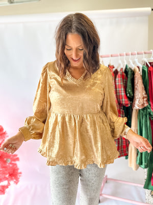 Gold Metallic Baby Doll Top