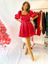 Santa Baby Puff Sleeve Christmas Dress - Burgundy