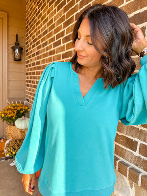 Turquoise Bubble Sleeve Top