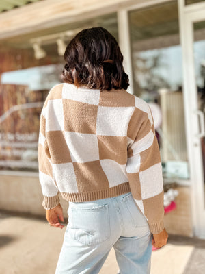 Talk Of Town Checkered Taupe Sweater