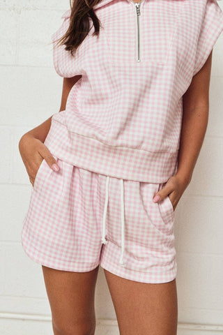 So Easy Gingham Zip Up Top Short Set - West Avenue
