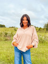 Ribbed V-Neck Top - Oatmeal