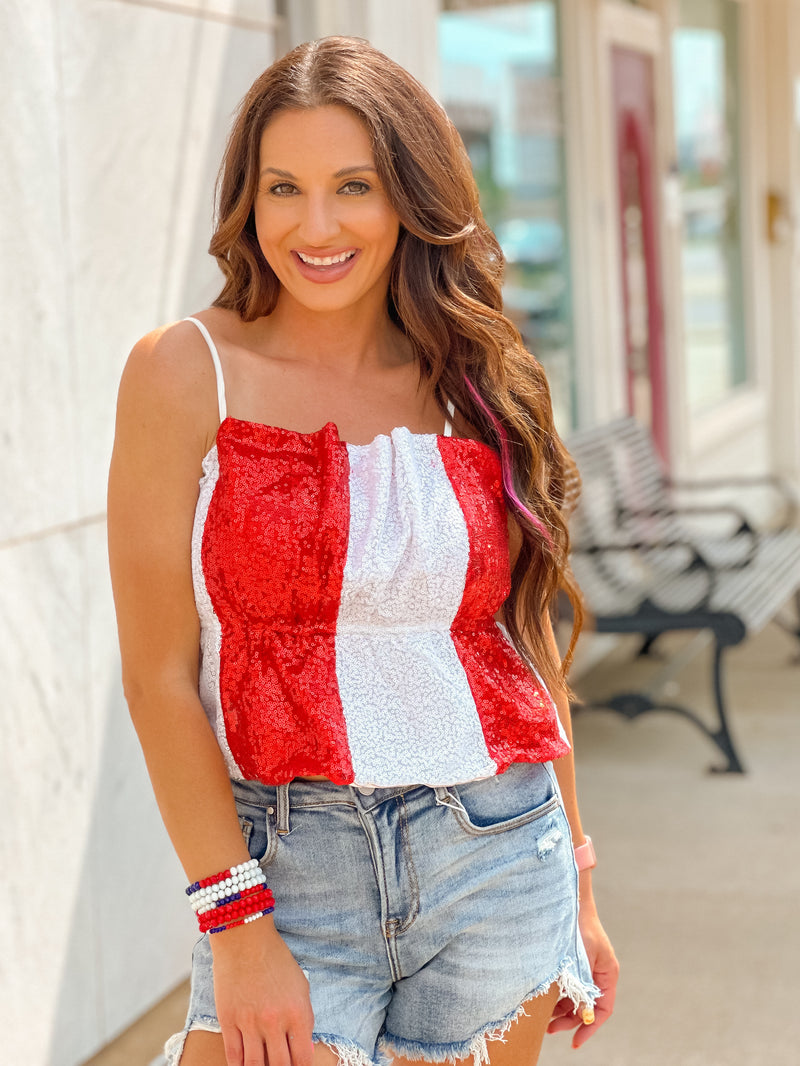 Red & White Sequin Cami