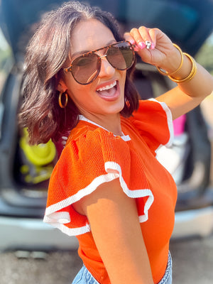 Orange Ruffle Sleeve Top