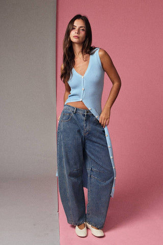 Button Front Rib Knit Midi Dress - West Avenue