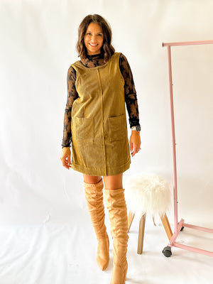 I Want To Know Corduroy Dress - Olive